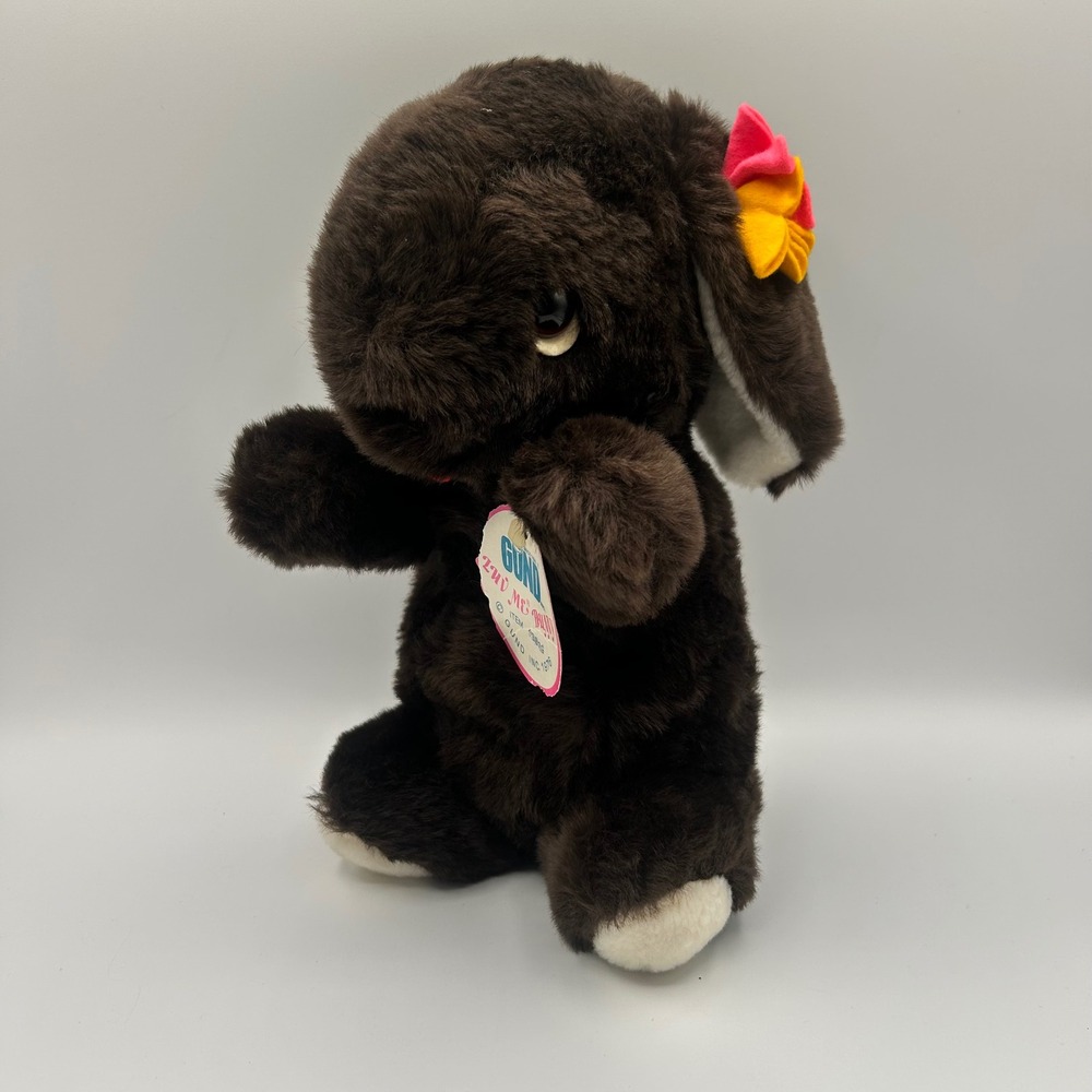 Vintage 1976 Gund Luv Me Bunny Dark Brown Plush Rabbit Rattle Made in Japan